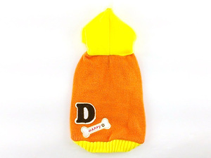 犬服 ドッグ カラー セーター ボンボンフード Dボーン ワッペン オレンジ DLサイズ 中型犬 ダックス 送料250円