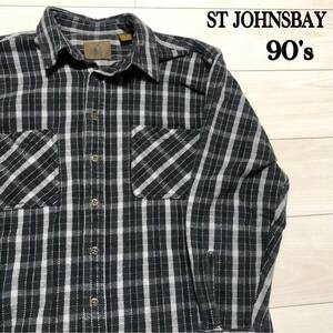 90s ST JOHNSBAY 長袖　チェック　ヘビーネルシャツ　Lサイズ　古着　90s vintage ヴィンテージ 
