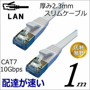 スリムフラットLANケーブル 1m Cat7 高速転送10Gbps/伝送帯域600Mhz RJ45コネクタツメ折れ防止 ノイズ対策シールドケーブル