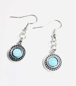  natural stone Power Stone turquoise turquoise silver circle earrings 