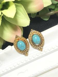  natural stone Power Stone turquoise turquoise goldma- Kiss earrings 