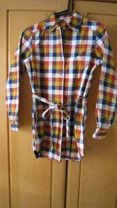 *1 week price cut beautiful goods long sleeve tunic shirt One-piece check pattern reverse side nappy S*