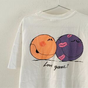 90's テニスボール LOVE GAME? Tシャツ L ビンテージ ジョーク パロディー ファニー キャラ
