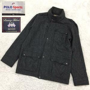  Polo sport yellowtail tissue Company Spirits moon England wool tweed hood coat XL size Britain made cloth use 