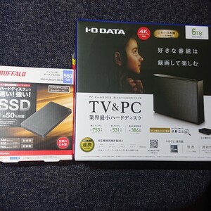新品 I・O DATA 外付けHDD 6TB + 新品 バッファロー ポータブルSSD960GB 1年間保証付 値下げ不可です