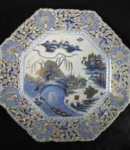 古伊万里 金彩 染付 花唐草文 ○X文 山水図 43cm 八角 大皿 bdise-大05d216_画像5