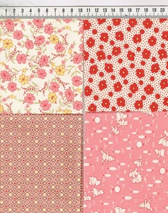 カット済 USAコットン 30's 復刻柄 ミニ カットクロス 4枚 セット サイズ 25cmx25cm 前後 U4-13