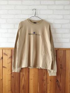 RAG MACHINE メンズ 長袖 Tシャツ Mサイズ ベージュ ストリート ロンT 古着 スケボー スケートボード刺繍 トップス カットソー 丸首 A