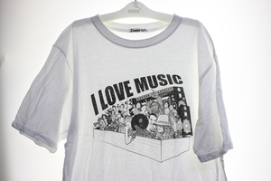 【XL】Ｉ　ＬＯＶＥ　ＭＵＳＩＣ　プリントTシャツ　白【ｃ-98】訳有り