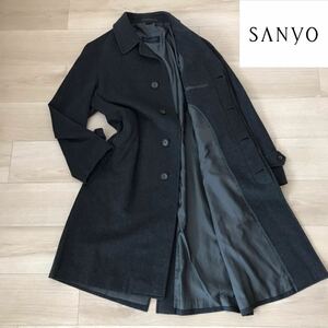 極上のカシミヤ Sanyo 三陽商会 ステンカラーコート ロングコート S 黒 ブラック 極美品 