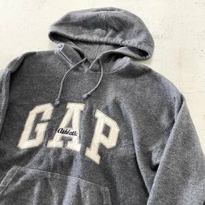 USA古着 90s OLD GAP フリース パーカー グレー オールドギャップ ビッグロゴ 刺繍 フーディー ヴィンテージ アメリカ プルオーバー 90年代