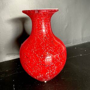 60s 70s KAMEI GLASS フラワーベース 花瓶 レトロ 赤 ガラス 工芸 カメイ ヴィンテージ アンティーク雑貨 インテリア マーブル
