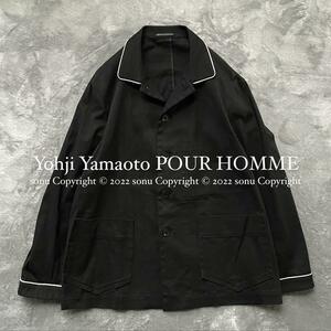 2003SS【Yohji Yamamoto POUR HOMME ヨウジヤマモト プールオム】パイピング パジャマ風 ジャケット 3 ブラック 黒