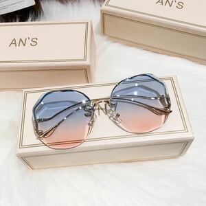 21個性的メガネ眼鏡めがねサングラス水色ピンクグラデーションメガネブルーゴールドUV