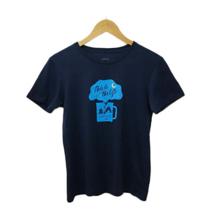 ザノースフェイス THE NORTH FACE Tシャツ カットソー プルオーバー クルーネック プリント 半袖 M 紺 青 ネイビー ブルー メンズ