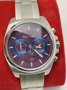 S152 美品 Paul Smith ポールスミス メンズ腕時計 クロノグラフ 0520-S092388 紫文字盤 クォーツ 箱付き