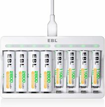EBL 充電池充電器セット 急速充電器+単三電池（2800mAh*4）+単四電池（1100mAh*4）パック　LED搭載充電器　ス_画像1
