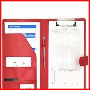 MT's SHOP クリップボード A4 クリップ ファイル PUレザー 書類 フォルダ バインダー カード ポケット ペン ホルダー 搭載 (赤, A4)