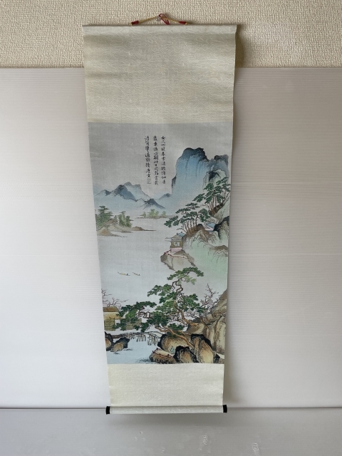 【保管品】中国絲織工業 春游女ル山 掛け軸 模写 詳細不明, 美術品, 絵画, その他