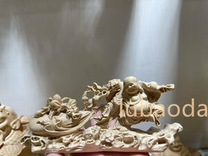 七福神 精密彫刻 置物 縁起物　布袋尊 木彫仏像 收藏品 彫刻工芸品 