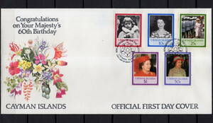 *1986 year England. abroad . Cayman various island -[ England - Elizabeth woman . raw .60 anniversary ]5 kind . First Day Cover /FDC*ZS-489