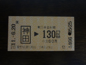 神田から130円区間【軟券・乗車券】ＪＲ東日本