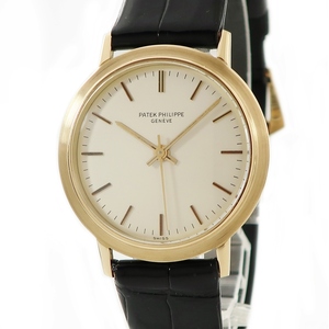 【3年保証】 パテックフィリップ カラトラバ 3569/3 K18YG無垢 オパーリンシルバー 薄型 裏リューズ 手巻き メンズ 腕時計