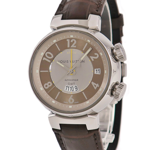 【3年保証】 ルイヴィトン タンブール レヴェイユ GMT Q1152 茶 ベージュ クオーツ メンズ 腕時計