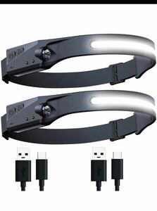 ヘッドライト 充電式 USB 5種点灯50g超軽量 高輝度 IPX4防水　2個セット