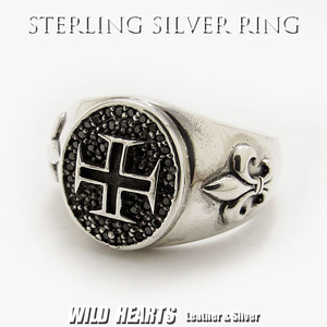 19号 シルバーリング 印台リング クロスリング 百合の紋章 フレアリング メンズアクセサリー 指輪 シルバー925