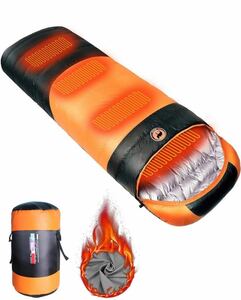 寝袋電熱 シュラフ USB充電タイプ オレンジ 車中泊 キャンプ 防災用