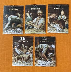 オーストラリア切手1986年発行★古い手法の羊毛刈り(ターボーイ、リンガー、ボスなど)