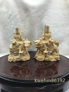 極上質 文殊菩薩 普賢菩薩 一式 木彫仏像 精密細工 仏教工芸品