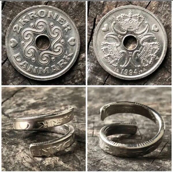 デンマーク　コインリング　ReDブランド　ハートのデザイン　幸せの指輪　ハンドメイド　らせん状　レディース　コインアクセサリー
