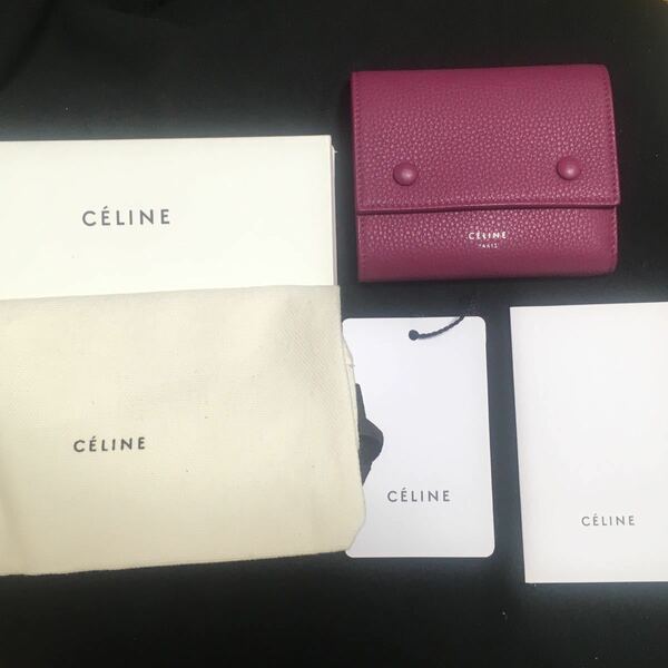 CELINE セリーヌ セリーヌ財布　旧ロゴ　グレープ　grape 新品未使用　フィービー 三つ折り財布　財布　ミニ スモール