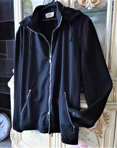 美品、綺麗な商品です。エルメス HERMES 　カッコイイデザイン　秋春物ナイロンニット　フード付きセータージャケット ＸＬ　黒色