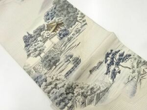 宗sou 未使用品 手描き寺院風景模様袋帯