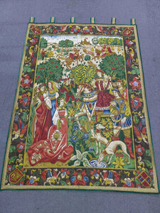 麻と綿　西洋貴婦人狩猟図　タペストリー116ｘ166ｃｍ　検/ギャッベキリム段通 ペルシャ絨毯壁飾