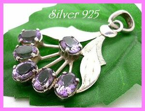  silver 925 silver. natural stone amethyst [ many surface cut ]6 stone fruit pendant /ALL50%OFF