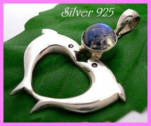  silver 925 silver. natural stone moonstone [ blue ] Dolphin dolphin pendant 