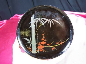 B　漆絵皿　竹梅　江戸時代　浄法寺塗り　漆工　漆器