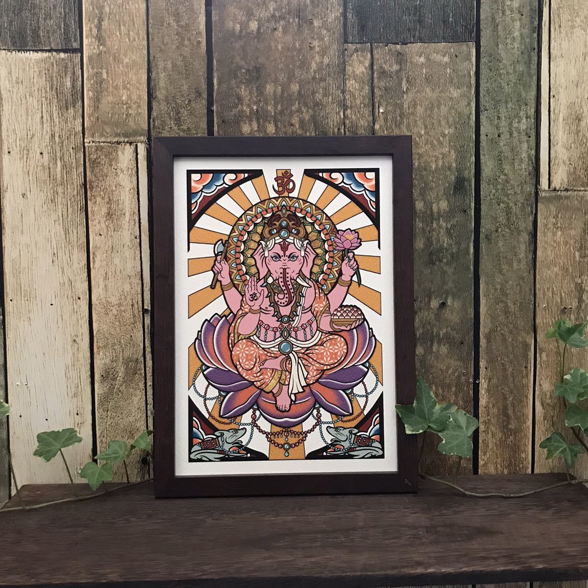 Amuleto de la suerte, buena suerte ilustración, cara de elefante, Ganesha, tamaño B5, Artículos hechos a mano, interior, bienes varios, panel, Tapiz