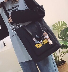 トムとジェリー ショルダーバッグ バッグ レディース 2way トート 帆布 ハンドバッグ 大容量 キャンバス 肩掛け ブラック