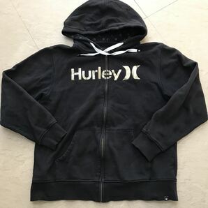 ハーレー Hurley フード付 ジップアップパーカー 黒 金ロゴ M ロゴパーカー サーフィン