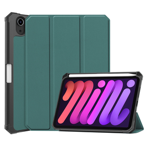 iPad mini 第6世代(2021) mini6 専用 ケース ペン収納スペース付き TPU素材 薄型 軽量ケース スタンド機能付き ダークグリーン