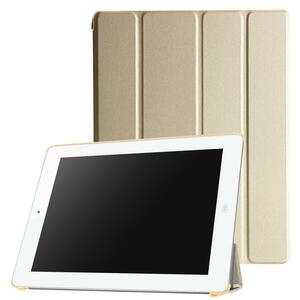 【送料無料】iPad 2/3/4 用 PUレザーケース スマートカバー 超薄 軽量型 スタンド機能 高品質PUレザーケース ゴールド