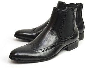 新品■26cm サイドゴアブーツ 紳士靴 フォーマル イタリアン メンズ ブーツ ドレスシューズ 革靴 ビジネス ウイングチップ Zeeno 男 靴