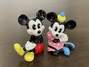 ★【昭和レトロ インテリア置物】Disney(ディズニー) ミッキーマウス & ミニーマウス 磁器製 おすわりペア人形★送料350円～