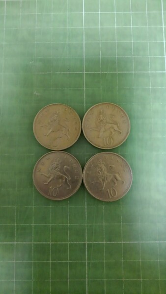 イギリス旧10ペンス硬貨×４枚(1968・70・73・76年各１枚)