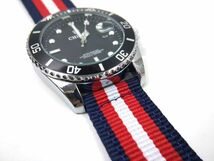 ナイロン製ミリタリーストラップ 交換用腕時計ベルト ネイビーX赤X白 ブラック 24mm_画像5